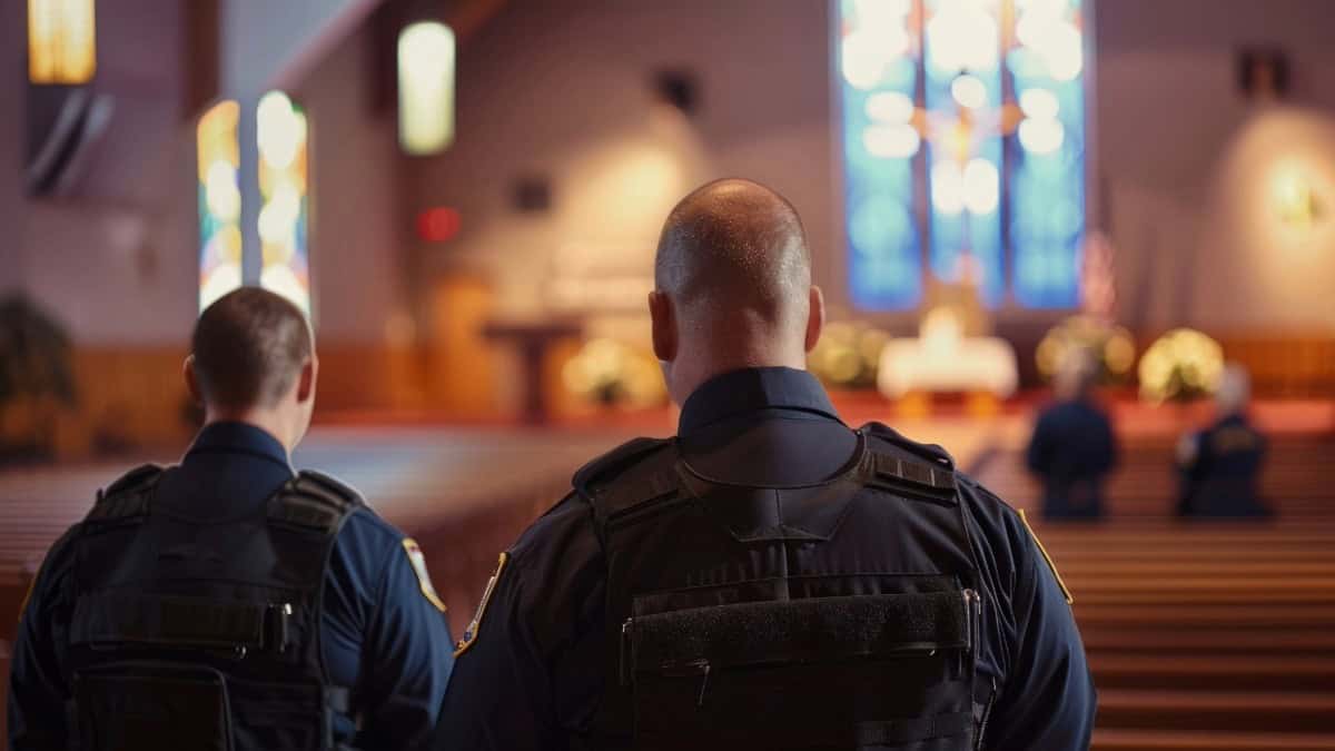 Security officers at Nashville church for safety and protection.
