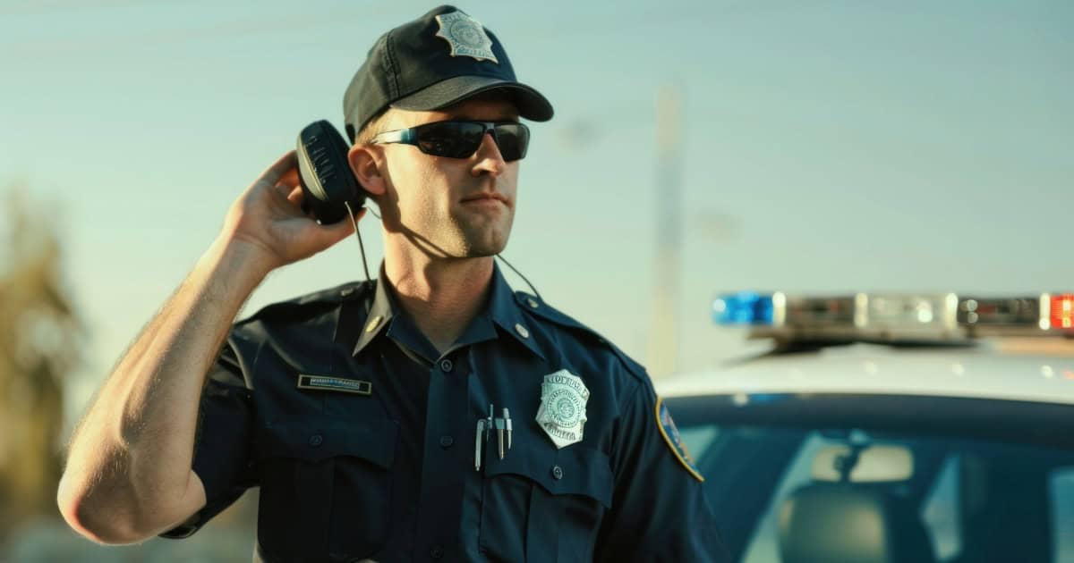 Security guard in Nashville wearing uniform and headset.